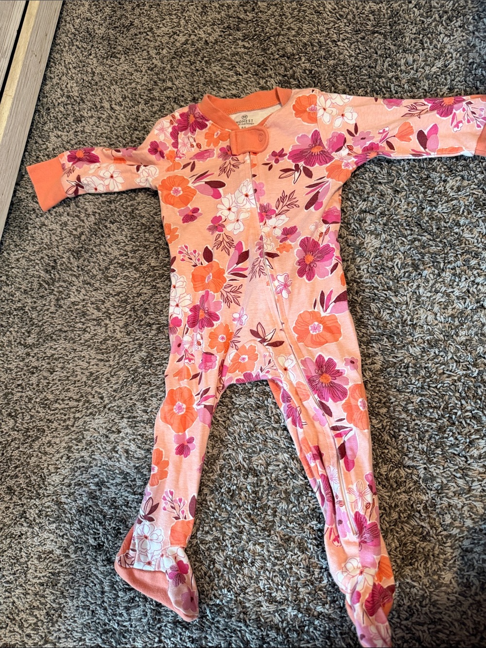 The Honest Company Pink & Orange Floral Footed One-Piece